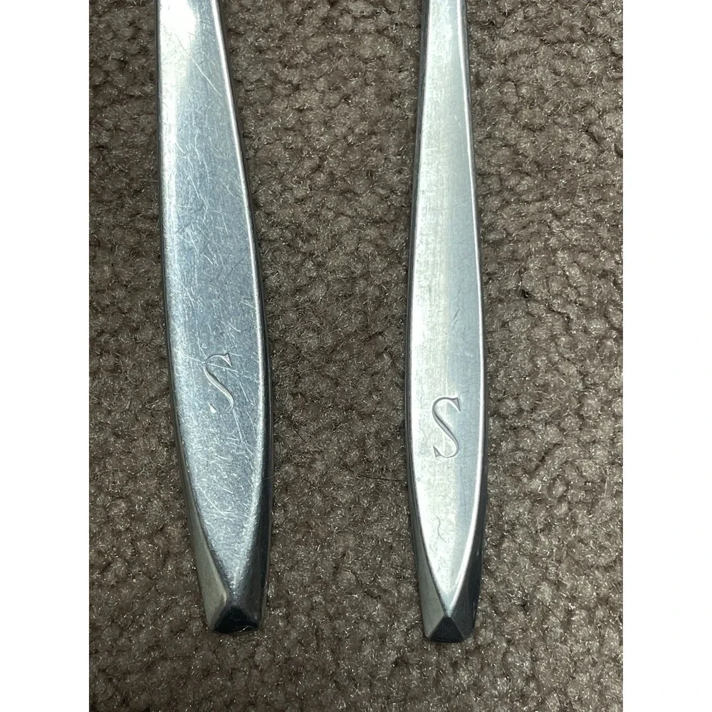 Insico Stainlesss Serving Spoon Fork S monogram USA 2 Silverware‎